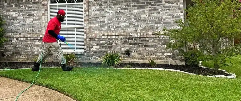 Professional applying liquid fertilizer to a lawn